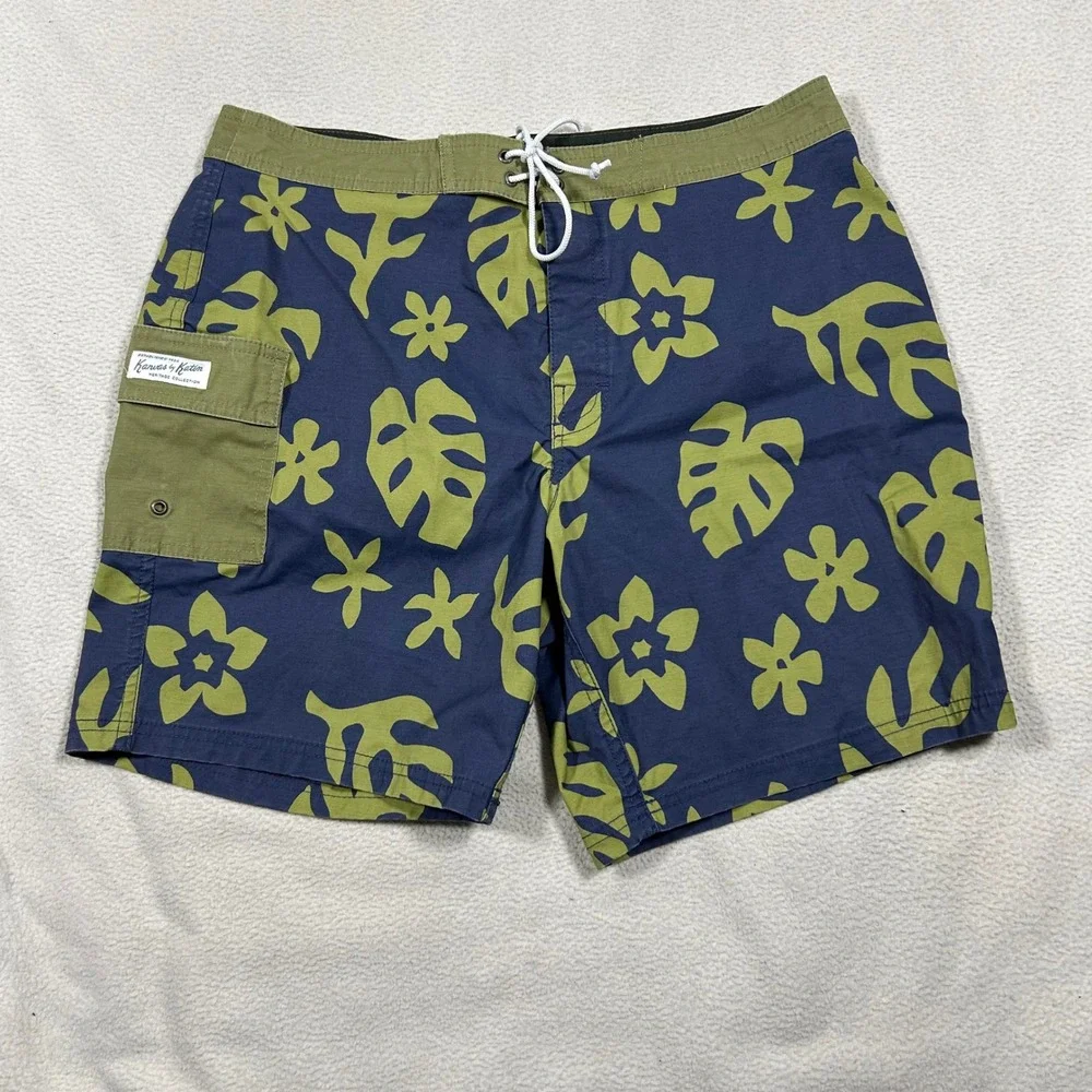 Kanvas by Katin Board Shorts Mens 32 Navy Blue Green Floral Tropical Heritage